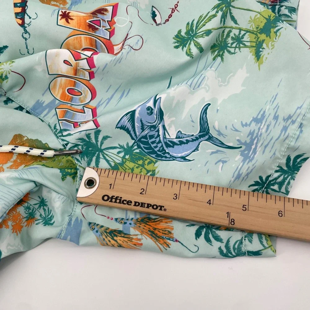 Tommy Bahama Swim Trunks Mens Large Blue Florida Souvenir Print Fishing Shorts